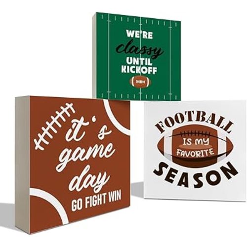 Farmhouse Wood Decor, Football Season Decor, Tiered Tray Decor, Rustic Football Game Day Sign, Football Season Party Decor, Football Tiered Tray Decor Items Set of 3, We're Classy Until Kickoff Sign