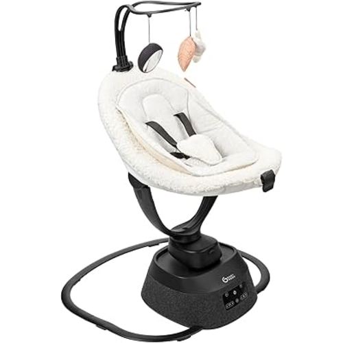 Babymoov Swoon Evolution Smart Baby Swing, Bluetooth-Connected, 8 Motions, 360° Reclining Seat, Music Streaming, Voice Recording, Mobile App Control, Infant Insert Included, Curly White