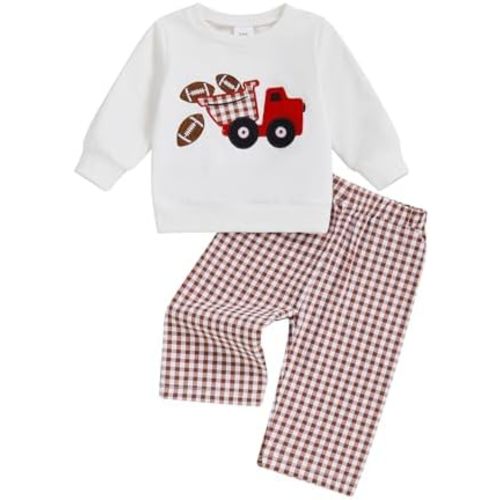 Football Baby Boy Clothes Toddler Football Outfit Long Sleeve Sweatshirt Plaid Pants Cute Fall Winter Outfits