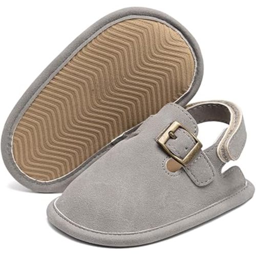 Miamooi Baby Boys Girls Suede Clogs Adjustable Lightweight Sandals Non Slip Newborn House Slippers Prewalk Crib Shoes 0-18 Months