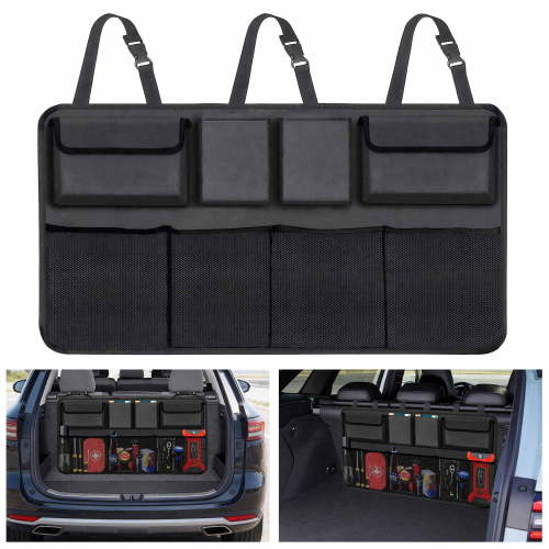 Car Trunk Organizer Backseat Hanging Storage Collapsible Waterproof Bag 4 Pockets SUV Truck MPV Black