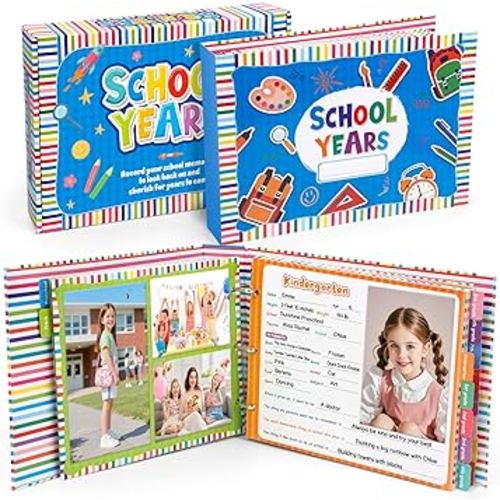 School Memory Book Scrapbook for Kids, Photo Album with Keepsake Pocket from Preschool to 12th Grade, Record School Days & Years Memories & Pictures
