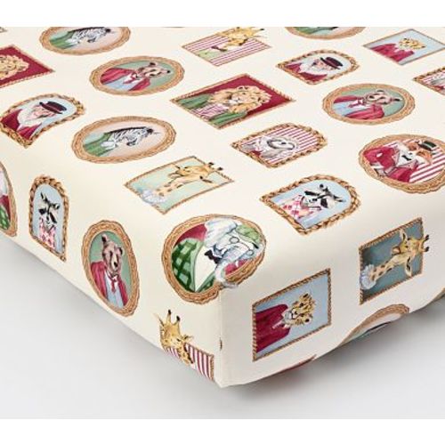 Organic Chris Loves Julia Animal Frames Crib Fitted Sheet , Red Multi