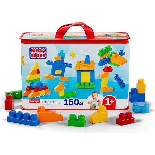 MEGA BLOKS First Builders Toddler Blocks Toys Set, Deluxe Building Bag with 150 Pieces and Storage, Creative Open-Ended Play, Blue, Ages 1+ Years (Amazon Exclusive)
