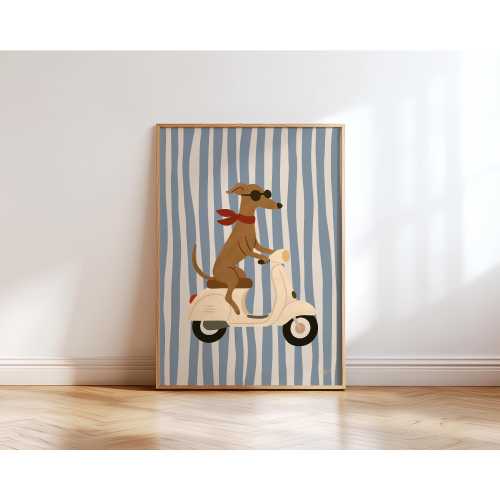 Printable Dog On Scooter Wall Art Cool Animal Nursery Poster Baby Room Decor scooter Puppy Illustration Kids Room Wall Print Toddler Art