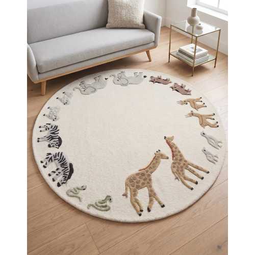 Hand Tufted Rug, Round Safari Nursery, Soft Pile Wool
