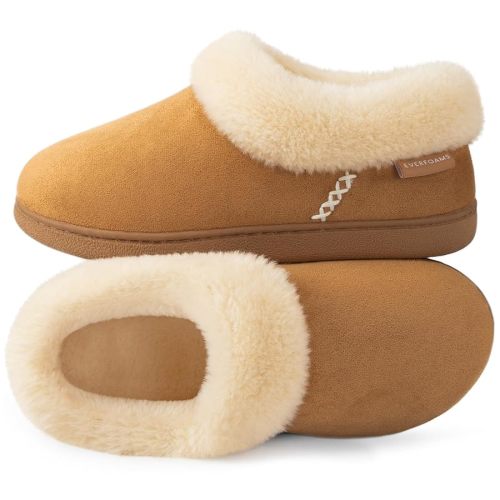 EverFoams Women's Bootie Slippers Faux Fur Ladies Bedroom House Shoes with Memory Foam and Indoor Outdoor Rubber Sole