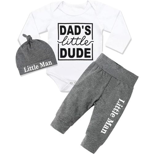 Fommy Newborn Baby Boy Clothes New to The Crew Letter Print Romper+ Pants+Hat 3PCS Outfit