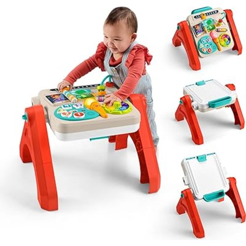 Fisher-Price Baby & Toddler Toy Laugh & Learn 4-in-1 Activity Table & Art Easel with Educational Music for Ages 6+ Months, Multilanguage Version