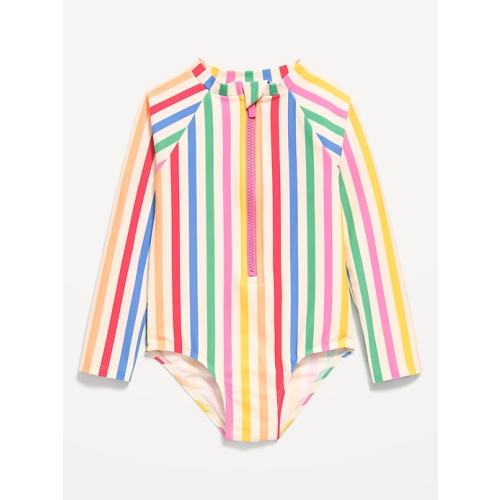 Printed Zip-Front Rashguard One-Piece Swimsuit for Toddler Girls