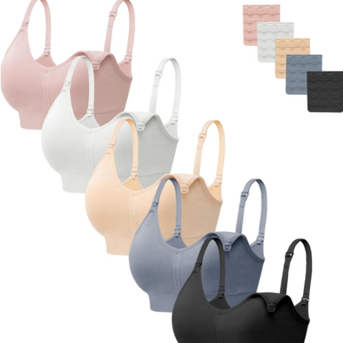 HBselect Women Maternity Bras 5 Pack Nursing Bras for Breastfeeding Seamless Pregnancy Sleep Bralette with Extra Extenders