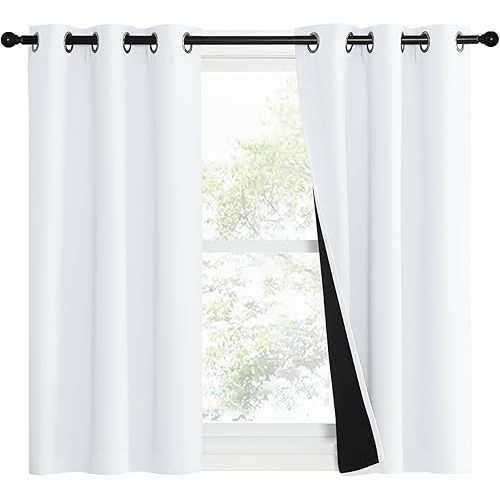 NICETOWN Pure White 100% Blackout Lined Curtains, 1 Pair, 37" Width x 50" Length Each Panel, 2 Thick Layers Narrow Wide Window Treatment Panels Thermal Insulated Drapes for Kitchen Small Window