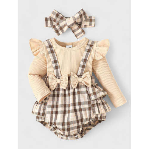 2 Pc Baby Girl Gingham Plaid Romper