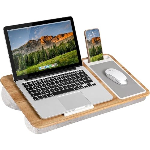 LAPGEAR Home Office Pro Lap Desk with Wrist Rest, Mouse Pad, and Phone Holder - Oak Woodgrain - Fits up to 15.6 Inch Laptops - Style No. 91599