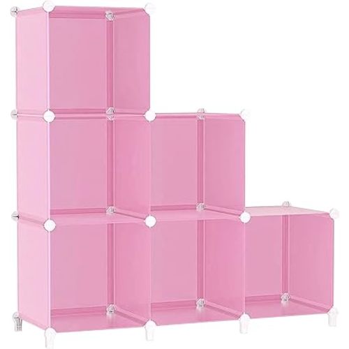 AWTATOS Cube Storage Organizer Protable Closet Organizers and Storage for Kids DIY Stackable 6 Cubes Storage Shelves Clothes Organizer for Bedroom, Home, Pink