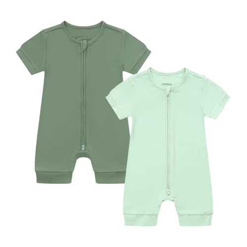 JunNeng Baby Boy Girl 2 Pack Rayon of Bamboo Summer Sleeper Infant Soft Short Sleeve Zipper Footless One-piece Romper