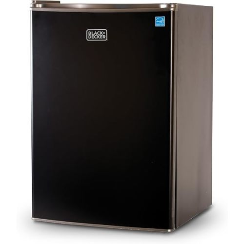 BLACK+DECKER 2.5 Cu. Ft. Compact Refrigerator, ENERGY STAR Certified, Single Door Mini Fridge with Chiller Compartment, Personal Fridge for Home or Dorm Room, R600a Refrigerant, BCRK25B, Black