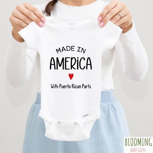 Made In America With Puerto Rican Parts Baby Bodysuit, Funny Pregnancy Announcement, Puerto Rico Themed Baby Clothes, 0-3 M