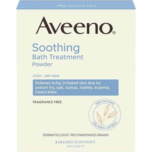 Aveeno Fragrance-Free Soothing Bath Treatment & Soak for Soothing Relief, 100% Natural Colloidal Oatmeal, Relieves Itchy, Irritated Skin Due to Eczema, 8 Single-Use Bath Packets