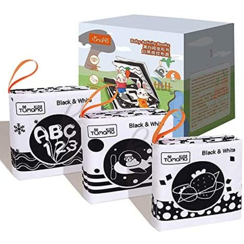Black and White Book 3 Infant Crinkle Book for Newborns High Contrast Baby Toy Touch and Feel Sensory Cloth Books , Activity Book Squeak, Early Development Interactive Toy