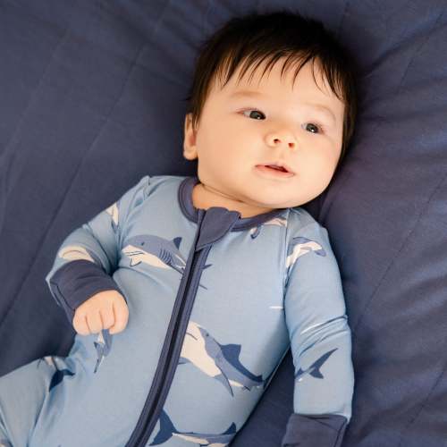 Larkspur Baby | Romper Pajamas | Convertible Footed Romper in Sharks