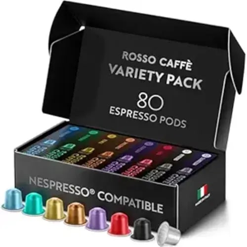 ROSSO CAFFÈ Espresso Coffee Pods for Nespresso Original Machines - 80 Capsules Variety Pack, 8 Signature Flavors, Medium to Dark Roast