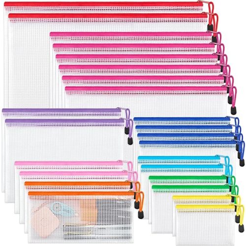 JARLINK 24 Pack 8 Sizes Mesh Pouch, 9 Colors, Waterproof Zipper File Bags Document Multipurpose Travel Bags for Office, School, Board Game, Puzzles, Cosmetics, Travel Accessories, and Home Organize