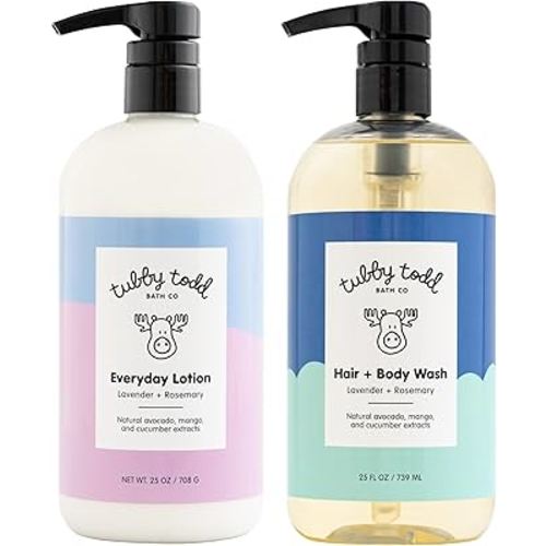 TUBBY TODD Baby Body Wash and Lotion Set - Gentle, Hypoallergenic Skincare for Newborns & Toddlers - 25oz, Lavender Rosemary