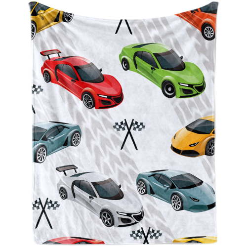 Racing Car Blanket for Boys, Soft Race Sport Car Theme Flannel Blanket for Nursery Baby Crib, Cozy Multicolor Cars Fuzzy Throw Blanket with Race Checkered Flag for Newborn Toddler Gift, In(30"x40")