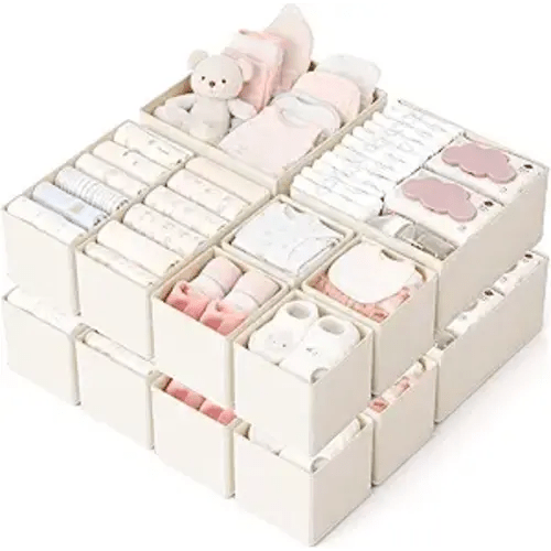 Drawer Organizer, 16 Pack Baby Dresser Organizer for Nursery, Foldable Closet Organizers and Storage Dresser Dividers for Clothes, Socks, Scarves, Ties (Beige)