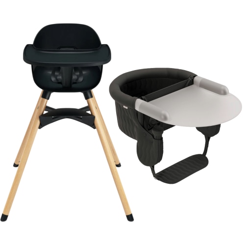 Lalo The Chair High Chair - Licorice + Hook-On High Chair with Attachable Silicone Tray