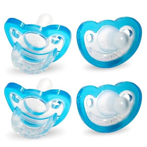 RaZbaby Jollypop Pacifier for Newborns & Up, USA Made, Natural Shaped Orthodontic Binky, Lovingly Shared in NICUs & Hospitals Worldwide, Medical-Grade 100% BPA-Free - 0-3 Months, 4 Pack - Blue
