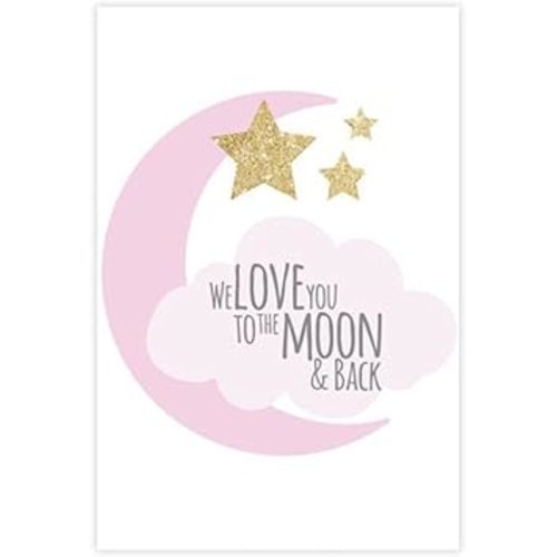 We Love You to The Moon And Back, Pink Gold Nursery, Baby Girl Nursery Decor, Girls Room Wall Art Unframe 12x18inch