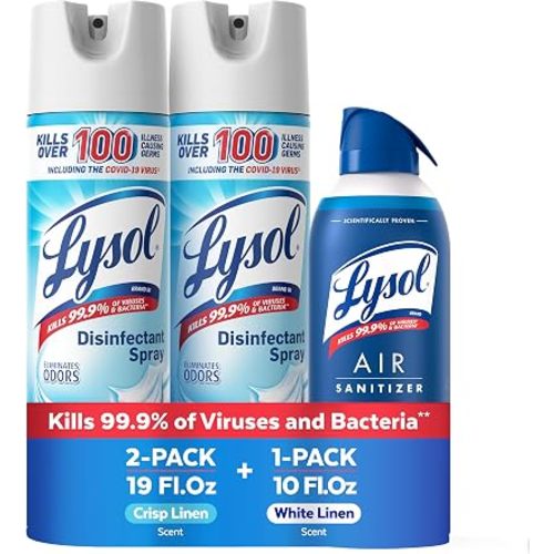 Lysol Disinfectant Spray + Air Sanitizer, Crisp Linen & White Linen, 3 Pack