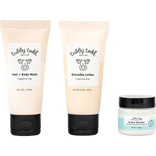 TUBBY TODD 3-Step Baby Bath & Skincare Routine - The Regulars Bundle - 2oz Baby Shampoo and Body Wash, 2oz Everyday Lotion & 1oz All Over Ointment - Fragrance-Free