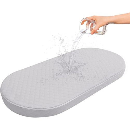 Baby Bassinet Mattress Compatible with Dream On Me/Fisher-Price Baby Bedside Sleeper, Breathable, Premium Foam, Oval Shaped with Removal Waterproof Cover,15" x 30" x 2''