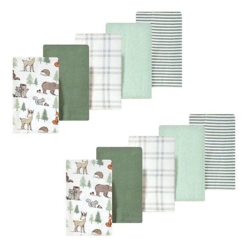 Luvable Friends Hudson Baby Flannel Burp Cloths 10pk, Woodland Forest Animals