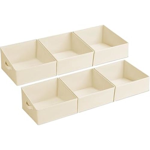 DIMJ Closet Storage Bins - Fabric Storage Baskets for Shelves, Collapsible Clothes Organizer with Handles for Purse, Toys, Books, Towel, Clothes, 6 Pack, Beige