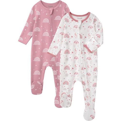 Baby Girl Sleepers 100% Cotton Footie Pajamas Newborn 0-3 3-6 6-9 Months with 2-Way Zipper, 2pcs PJs Baby Girl Clothes