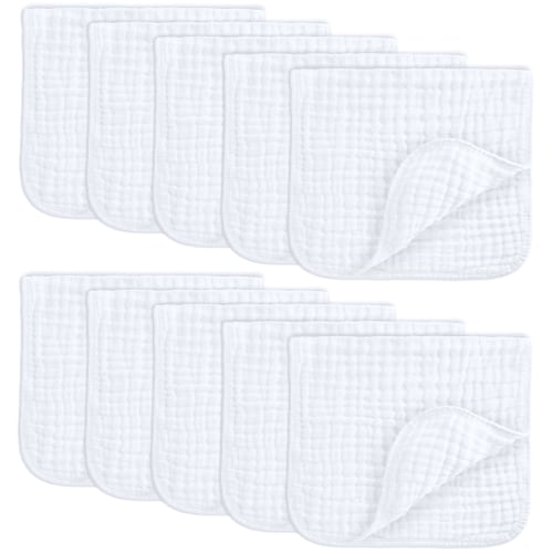 Comfy Cubs Soft Muslin Burp Cloths, 100% Cotton Hand Washcloths, Extra Absorbent (10-Pack)