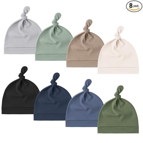 Konssy 8 Pack Baby Newborn Hats Set Knot Beanie Hats Soft for Infant Baby Girls Boys Caps 0-6 Months