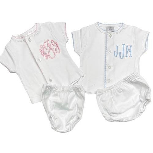 Baby boy coming home outfit, baby boy monogrammed bloomer set, newborn coming home outfit, boys summer outfit, pima cotton, sk creations