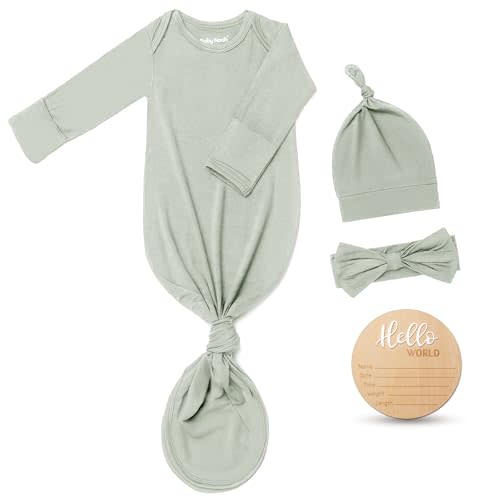Hello World Newborn Outfit Knotted Gown 0-3 Months, Baby Girl Boy Coming Home Sleeper with Sign