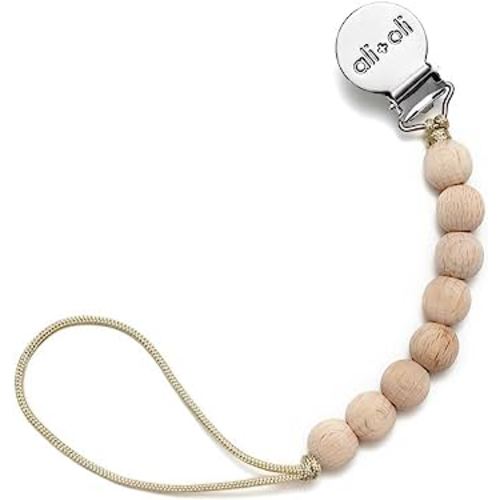 Ali+Oli Silicone Pacifier Clip for Baby (All Wood) 100% Food-Grade BPA Free Newborn Pacifier Holder Infant Binky Clip for Baby Boy or Girl