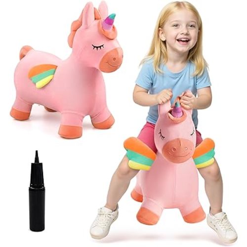 EVERICH TOY Unicorn Bouncy Animal Hopper, Plush Horse Toys for Toddler 18M+
