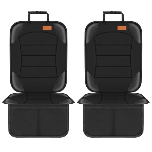 Siivton Car Seat Protector for Child Seat Cushion for Leather and Fabric Seats, 2 Mesh Pockets, Non-Slip Backing, Carseat Protectors for Vehicles, Baby, Pets (2 Pack)