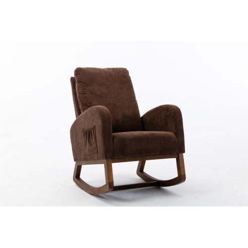 Rocking Chair, Modern Glider Chair, Recliner Armchair with Wood Legs and Side Pocket, Nursery Rocking Accent Chair with High Back for Living Room Bedroom