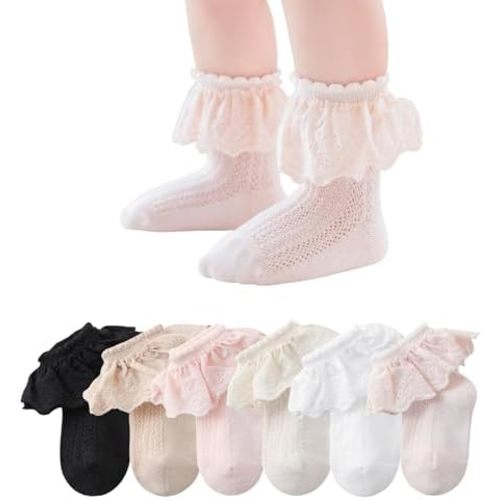 CHUNG Baby Toddler Girls Princess Cotton Frilly Socks Lace Ruffle Pack of 4/5/6 Thin Mesh Summer for Dress