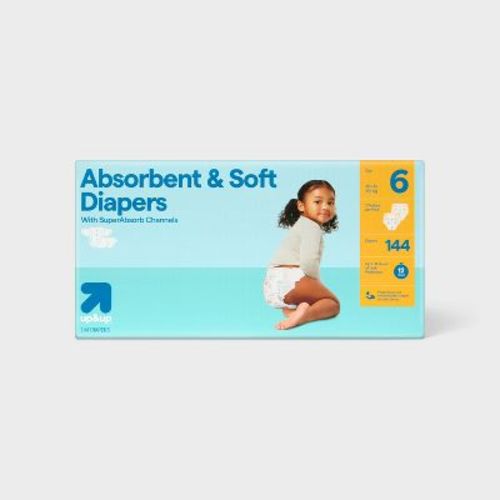 Disposable Diapers - Size 6 - 144ct - up&up™: 35+ Lbs, Absorption Channels, Wetness Indicator, Hypoallergenic