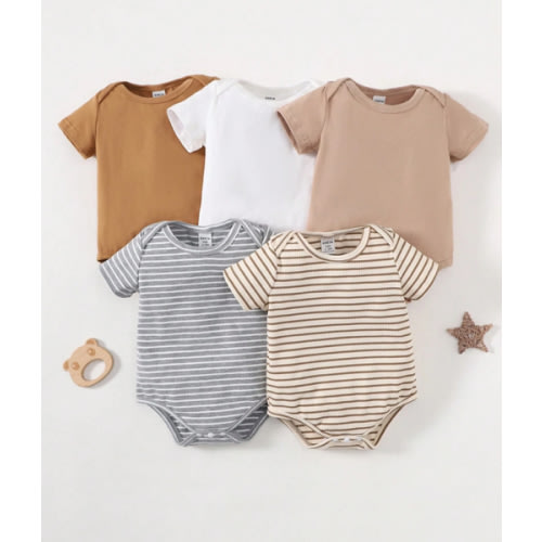 SHEIN Playful Pals 5pcs Baby Boy Summer Comfortable Round Neck Short Sleeve Bodysuit Sets | SHEIN USA